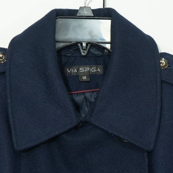 Via Spiga Wool Military Coat Blue Navy Fit Flare Retro Academia Victorian Twee - Picture 6 of 14